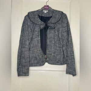 Dressbarn Women’s Size Large Ruffle Collar Tweed Zip Up Jacket • GUC